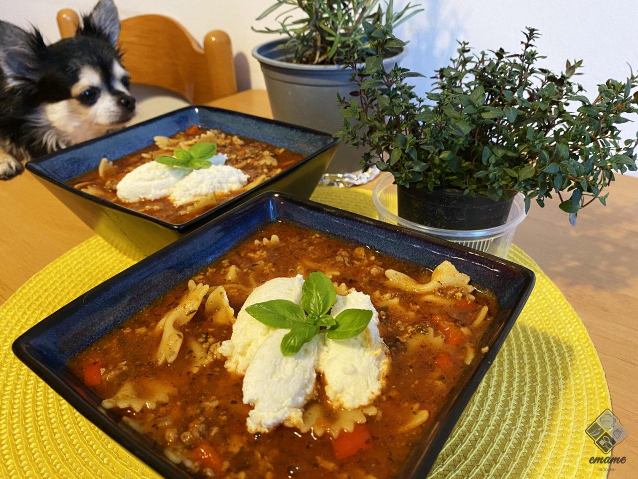 Zupa lasagne z mięsem mielonym i pomidorami Zupa lasagne z mięsem mielonym i pomidorami